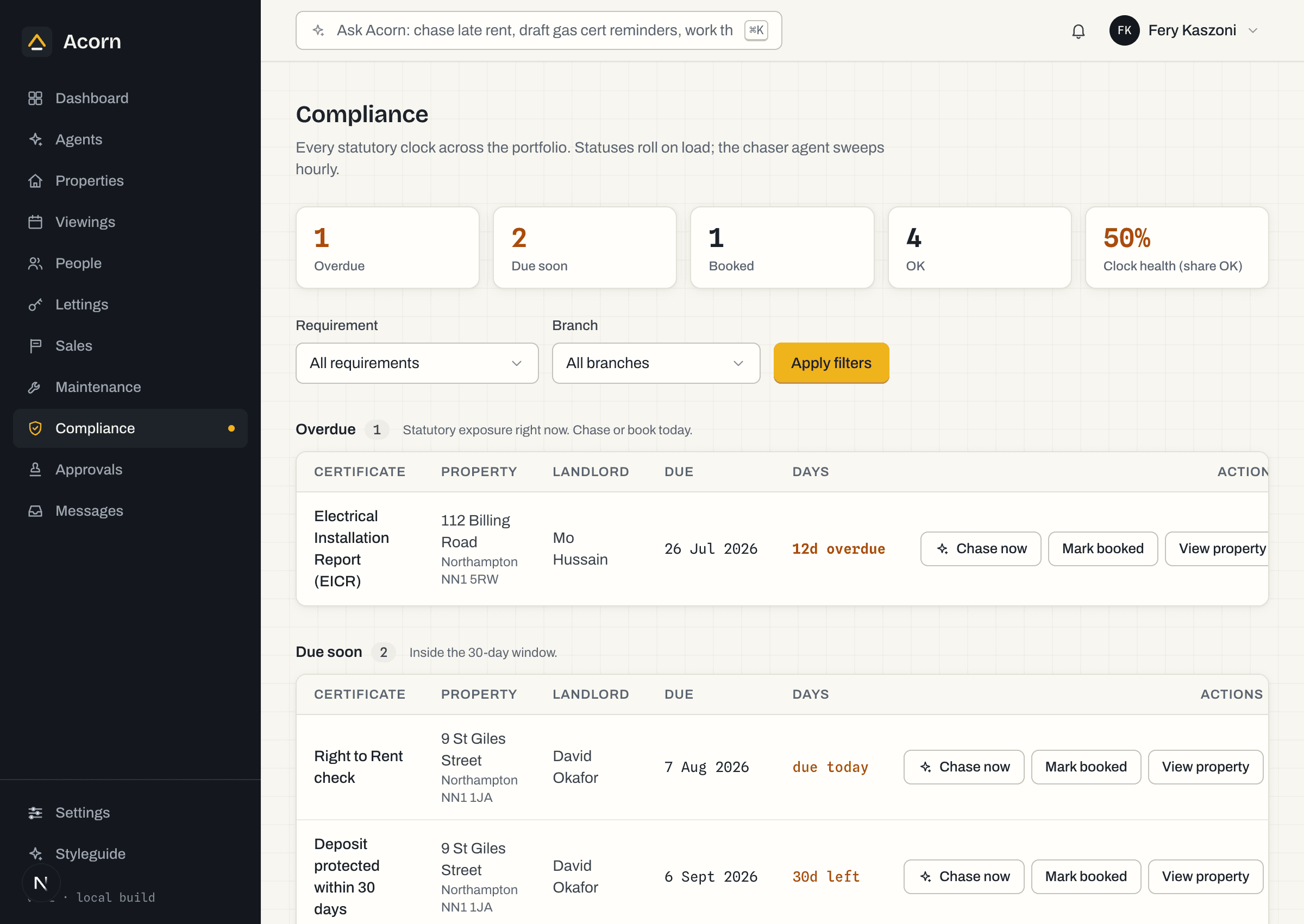 The compliance clock: a still from the Acorn app