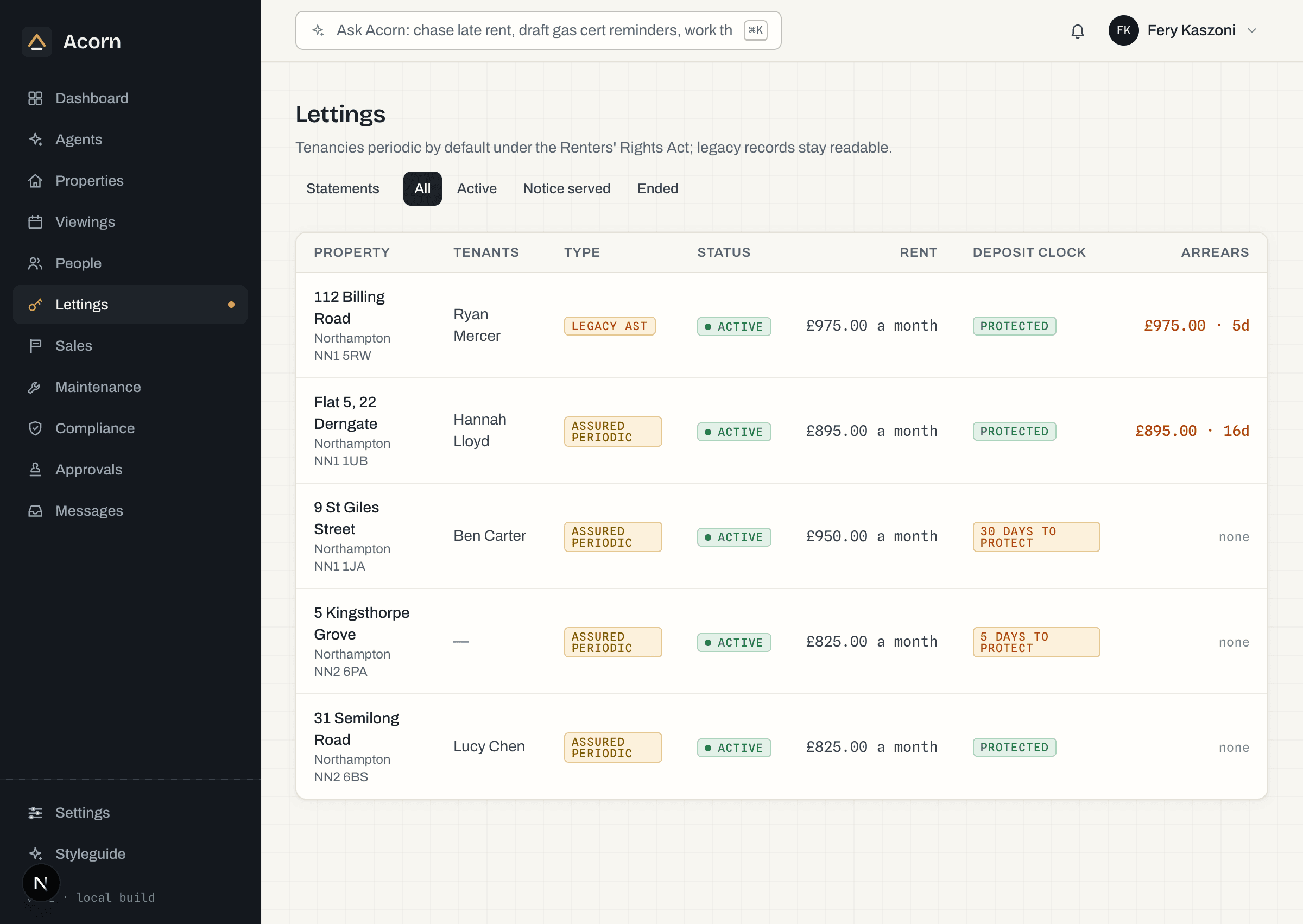 Tenancies and deposits: a still from the Acorn app