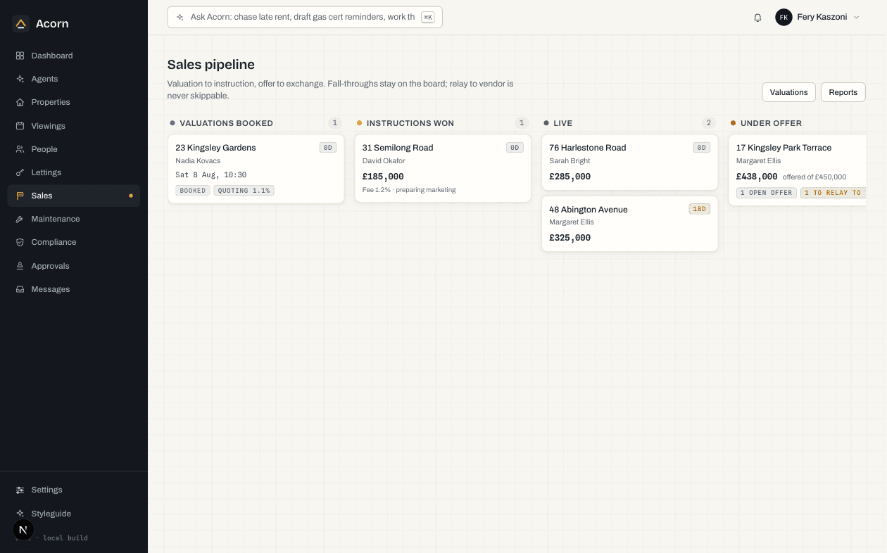 The sales pipeline: a still from the Acorn app
